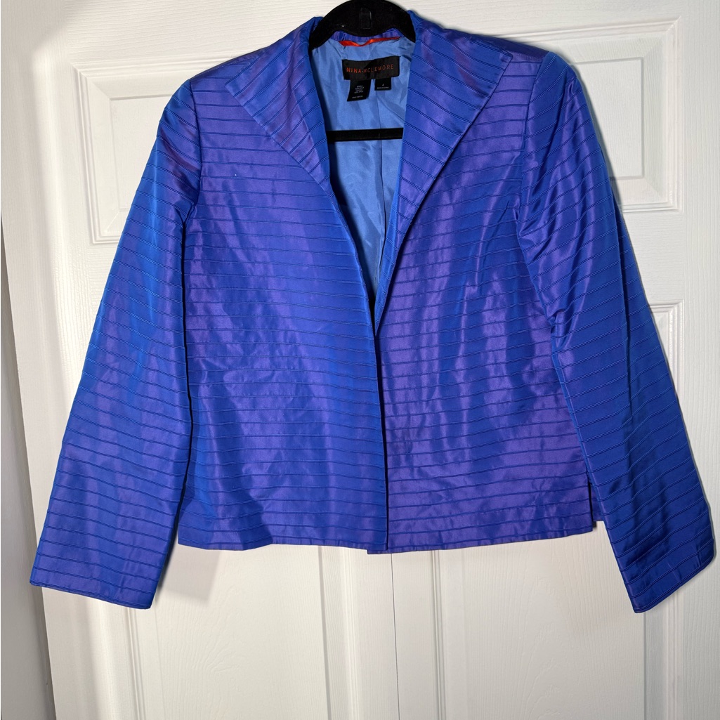 100 Silk Elegant Blue Striped Blazer